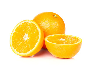 Orange fruit half on white background.