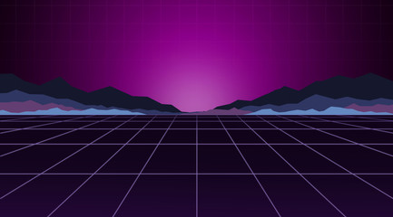 Glowing neon light. Background template. Retro video games, futuristic design, computer graphics and sci-fi technology concept. © Acronym