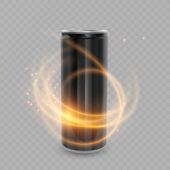 Template for Energy drink package design, Aluminum can of Black color, 3d, Vector EPS 10 illustration