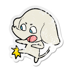 distressed sticker of a cute cartoon elephant