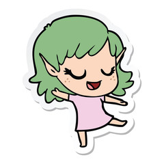 sticker of a happy cartoon elf girl