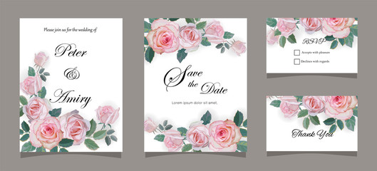 Wedding Invitation card templates with rose -vector