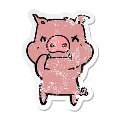 distressed sticker of a angry cartoon pig