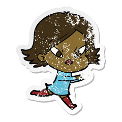 distressed sticker of a cartoon stressed woman