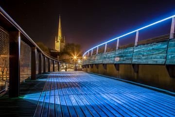 Norwich Cathedral, Shot At Night with a Long Exposure from the Jarrold Foot Bridge, Norfolk, England