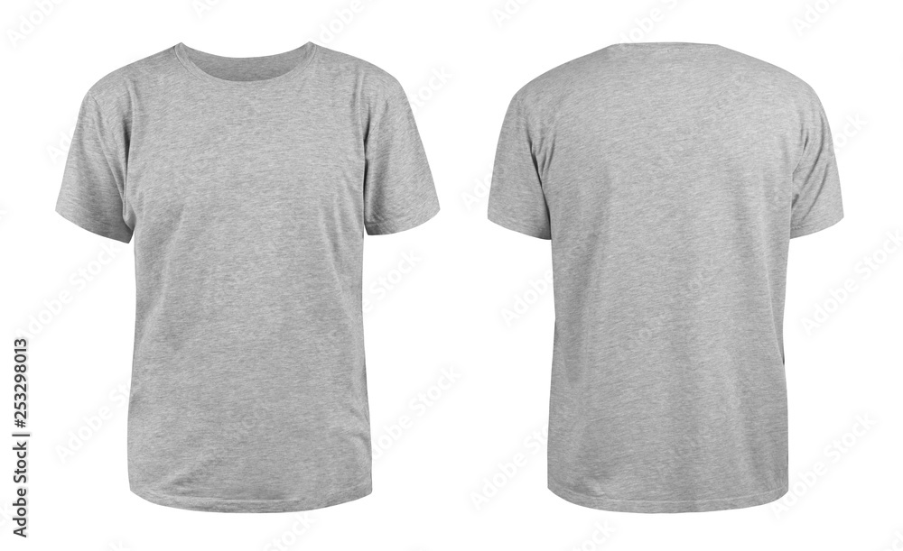 Sticker men's grey blank t-shirt template,from two sides, natural shape on invisible mannequin, for your des - Stickers