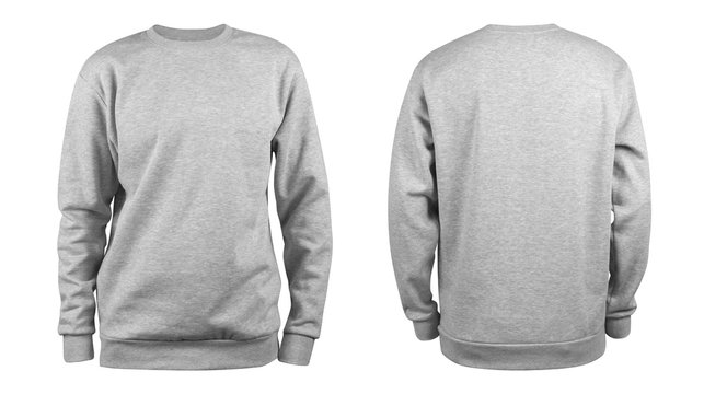 Men's grey blank sweatshirt template,from two sides, natural shape on invisible mannequin, for your design mockup for print, isolated on white background..