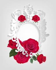 Red rose with white beautiful frame - vector