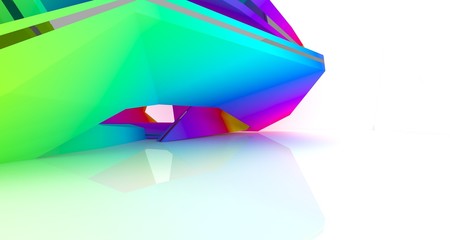 Abstract white and colored gradient  interior multilevel public space with window. 3D illustration and rendering.