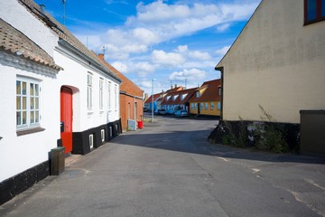 Fototapeta na wymiar Traditional colorful tiny houses in Aarsdale, Bornholm, Denmark