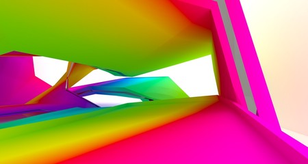 Abstract white and colored gradient  interior multilevel public space with window. 3D illustration and rendering.