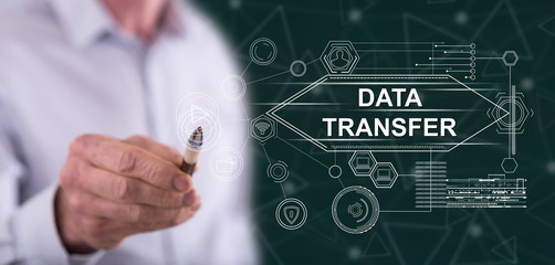 Man touching a data transfer concept