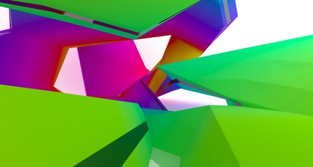 Abstract white and colored gradient  interior multilevel public space with window. 3D illustration and rendering.