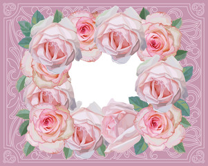 Rose frame for Invitation, greeting card template-vector