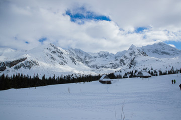 Snow covered mountains in the Zakopane and Poland area covered with fresh snow during a sunny day