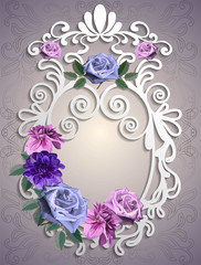 Vintage frame with flowers. Invitation, greeting card template-vector