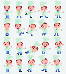 Fototapeta premium Cartoon character chef. Set with different postures, attitudes and poses, doing different activities in isolated vector illustrations.