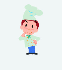 Chef thoughtful and happy.