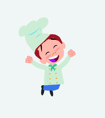 Chef jumping for joy.