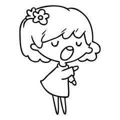 line drawing of a cute kawaii girl