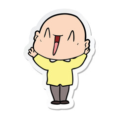 sticker of a happy cartoon bald man