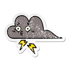 distressed sticker of a cute cartoon storm cloud