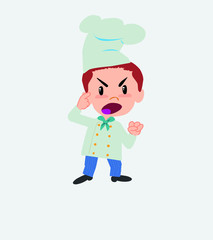 Chef screams angry in aggressive attitude.