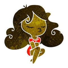 retro cartoon of cute kawaii girl