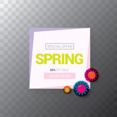 vector spring sale web banner isolated on transparent background. Abstract spring sale pink label or background with beautiful flowers and text