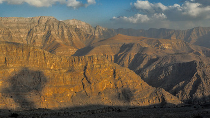 Fototapeta na wymiar A beautiful landscape of the highest UAE mountains. Jebel jais. Al Hajar Mountains. Ras Al Khaimah