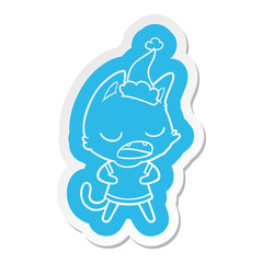 talking cat cartoon  sticker of a wearing santa hat