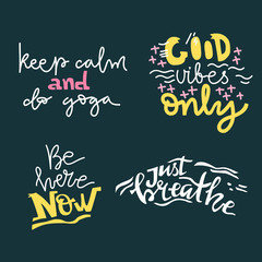 Yoga vector lettering. Collection of motivation quotes. Flat minimalist style.