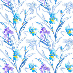 Floral seamless pattern. Flower iris background. Floral seamless texture with flowers.