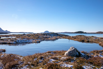 Fototapeta na wymiar On a hike in coastal landscape at Helgeland in Norway