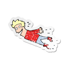 retro distressed sticker of a cartoon drenched man flying