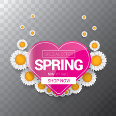 vector spring sale web banner isolated on transparent background. Abstract spring sale pink label or background with beautiful flowers and text