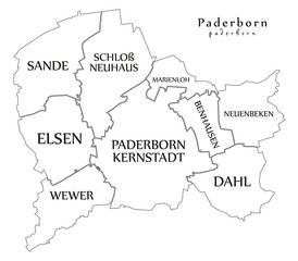 Modern City Map - Paderborn city of Germany with boroughs and titles DE outline map
