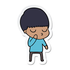 sticker of a cartoon calm boy