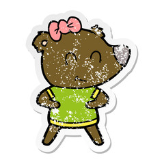 distressed sticker of a female bear cartoon