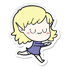 sticker of a happy cartoon elf girl posing