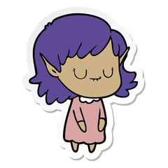 sticker of a happy cartoon elf girl wearing dress