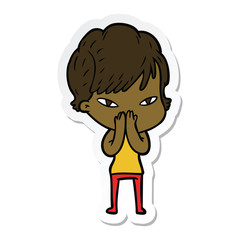 sticker of a cartoon happy woman