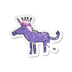 retro distressed sticker of a cartoon unicorn