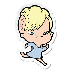 sticker of a cute cartoon girl with hipster haircut
