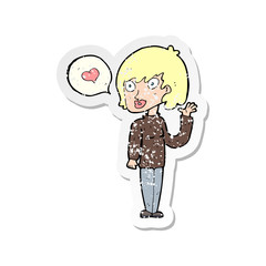 retro distressed sticker of a cartoon woman in love