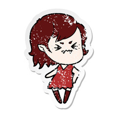 distressed sticker of a annoyed cartoon vampire girl