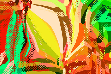 Abstract modern summer background. Creative colorful forms and shapes. Geometric pattern. Green, orange and yellow bright graphic texture Color splash and colorful pattern
