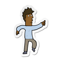 Fototapeta premium sticker of a cartoon worried man pointing