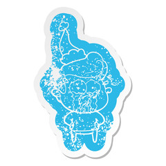 cartoon distressed sticker of a crying man wearing santa hat