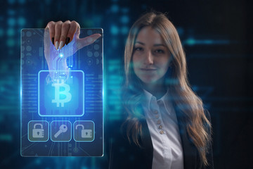The concept of business, technology, the Internet and the network. A young entrepreneur working on a virtual screen of the future and sees the inscription:
